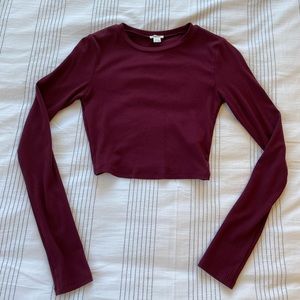 Cropped long sleeve tight rubbed shirt | burgundy | Garage - XS